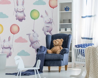 Bunny with Baloon \ Wall Decal \ Removable Wall Stickers \ Self Adhesive Wall Decal \ Wall Art