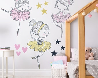 Cute Ballerinas \ Wall Decal \ Removable Wall Stickers \ Self Adhesive Wall Decal \ Wall Art