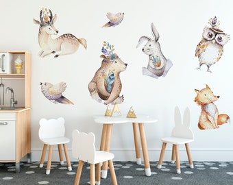 Cute Watercolor Animals \ Wall Decal \ Removable Wall Stickers \ Self Adhesive Wall Decal \ Wall Art