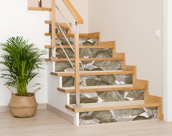 Beige Leaves Decal \ Dark Botanical Sticker \ Botanical Removable Stair Riser Decals \ Peel & Stick Vinyl Stair Sticker
