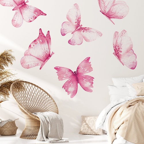Watercolor Pink Butterflies Wall Decal Removable Wall Etsy