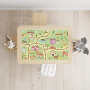 Ikea Flisat Tisch Aufkleber, Landkarte Design, Kinder Spielzimmer Dekor, Tiere und Häuser, Vinyl Aufkleber, abnehmbar, Schälen und Kleben