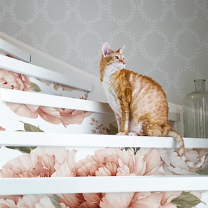 Peony Flowers Decal \ Light Floral Sticker \ Floral Removable Stair Riser Decals \ Peel & Stick Vinyl Stair Sticker