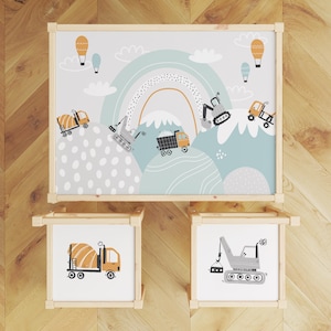 Ikea LATT Table and Chairs Decals, Construction Trucks and Rainbow, Montessori Peel and Stick Vinyl, Kids Table Makeover for Little Builders