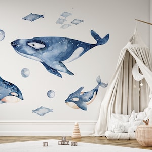 Watercolor Whale \ Wall Decal \ Removable Wall Stickers \ Self Adhesive Wall Decal \ Wall Art