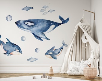 Watercolor Whale \ Wall Decal \ Removable Wall Stickers \ Self Adhesive Wall Decal \ Wall Art