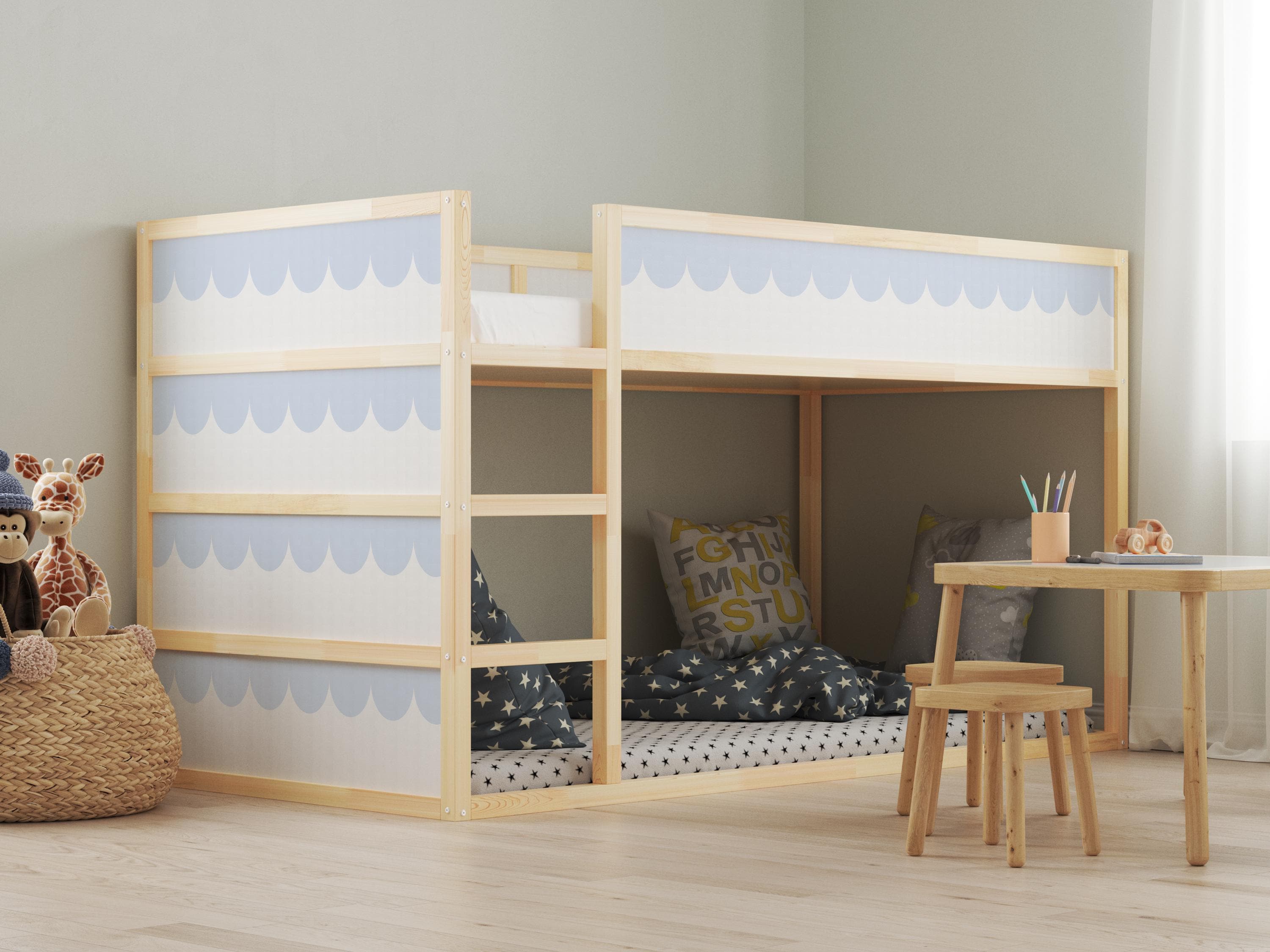 スカラップ模様のIKEA Kuraベッドステッカー、Kura用スカラップ 
