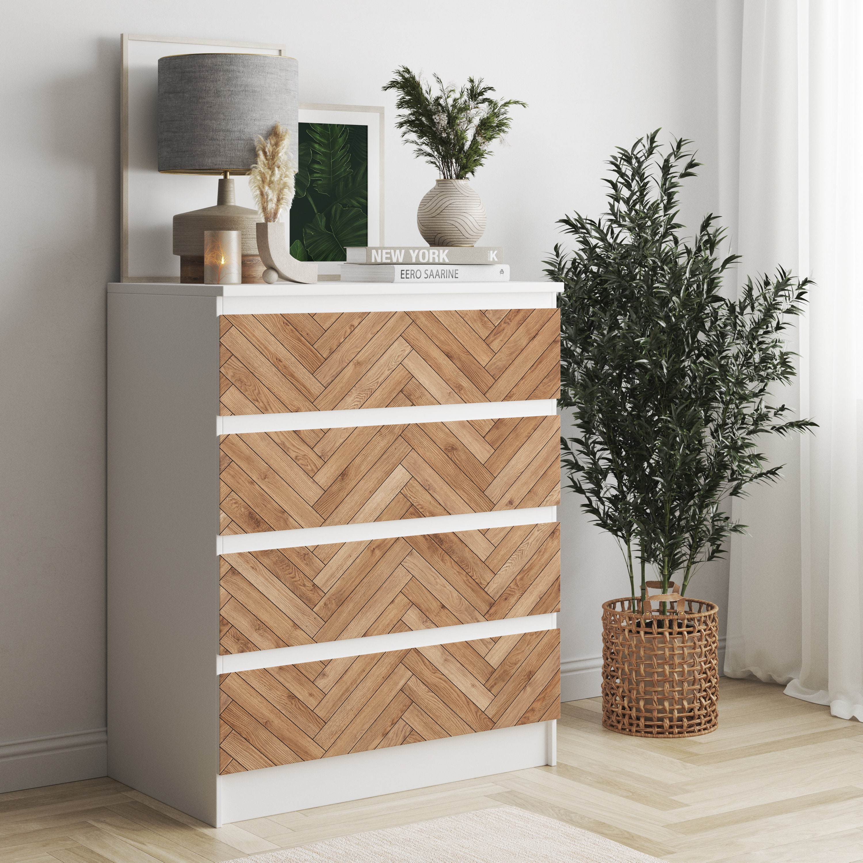 Wooden dresser overlays with rattan pattern for IKEA® malm