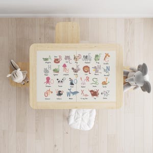 Alphabet Animal Decal for IKEA Flisat Table, Educational Table Sticker for Kids, , Peel and Stick Removable Decal, Montessori Learning Decor