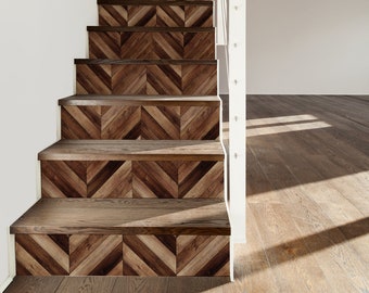 Adesivo per parquet in legno scuro \ Adesivo con motivo moderno \ Adesivi per alzate scale vintage rimovibili \ Adesivo per scale in vinile staccabile e adesivo