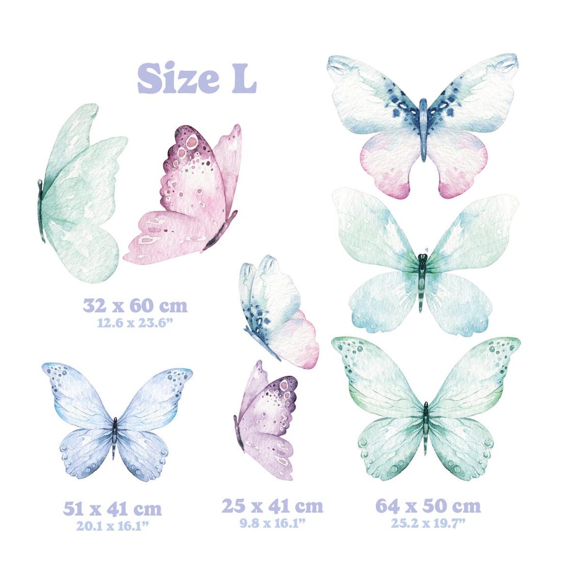 Blue and Pink Watercolor Butterflies \ Wall Decal \ Removable Wall ...