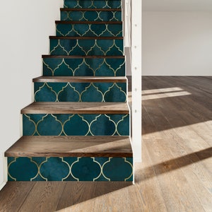 Teal Moroccan Pattern Decal \ Dark Pattern Sticker \ Vintage Removable Stair Riser Decals \ Peel & Stick Vinyl Stair Sticker