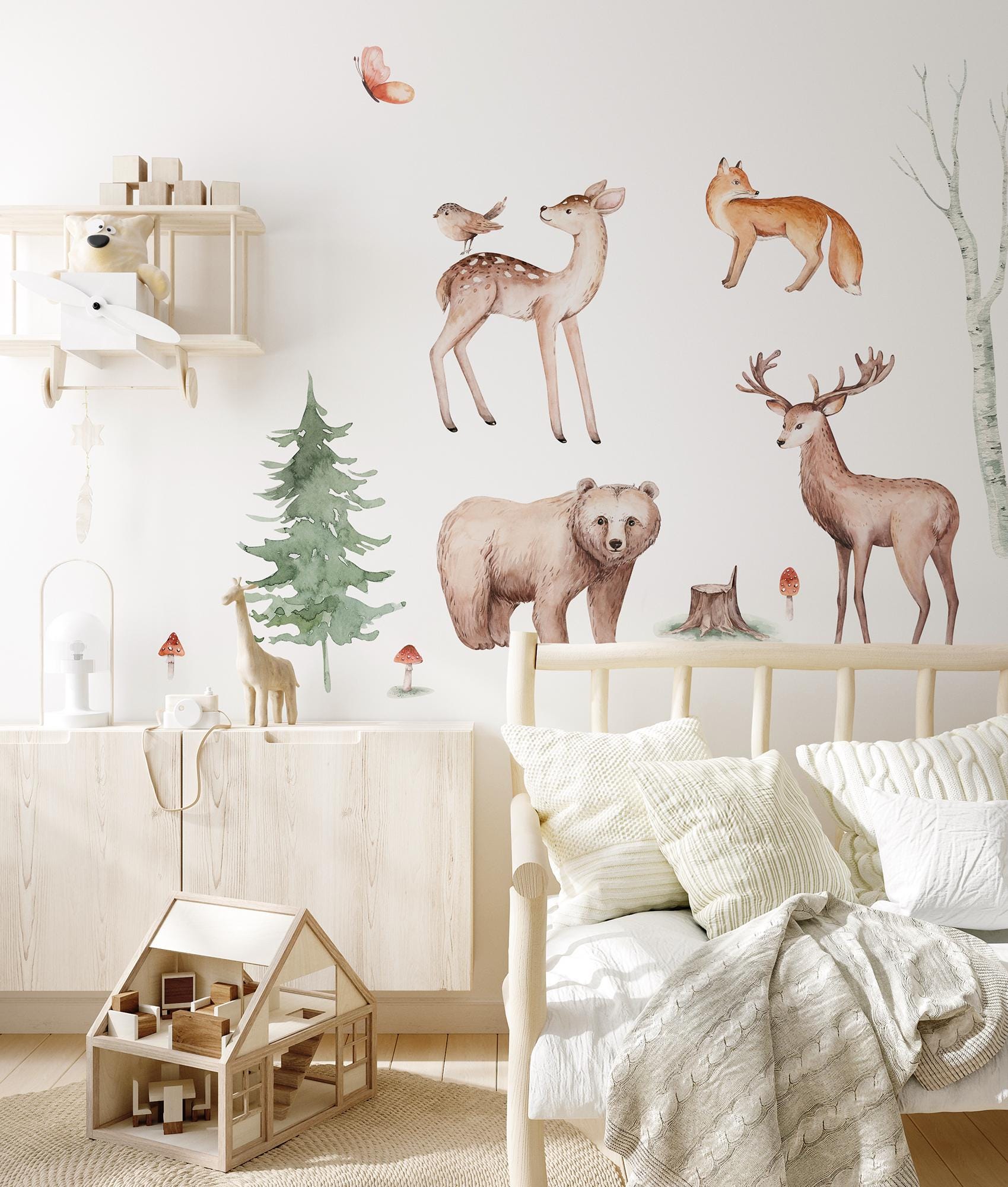 Wall Stickers, Enchanted Forest, Watercolor Woodland Animals and Trees ...