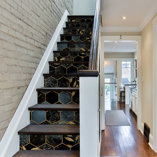 Hexagons With Gold Leaves Decal Dark Pattern Sticker Etsy