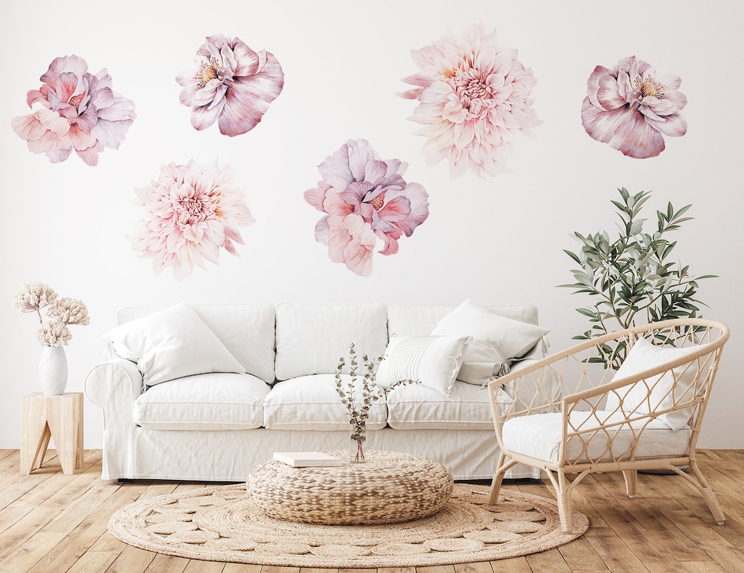 Pink and Purple Flowers \ Watercolor Floral Decals \ Wall Decal ...