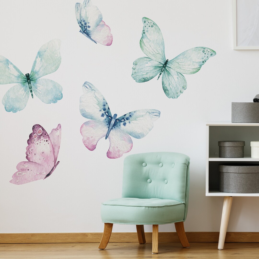 Blue and Pink Watercolor Butterflies \ Wall Decal \ Removable Wall ...
