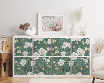 Ikea Kallax Expedit Decal \ White Flowers \ Rack Sticker \ Removable Decal \ Peel and Stick \  Ikea Vinyl Decal