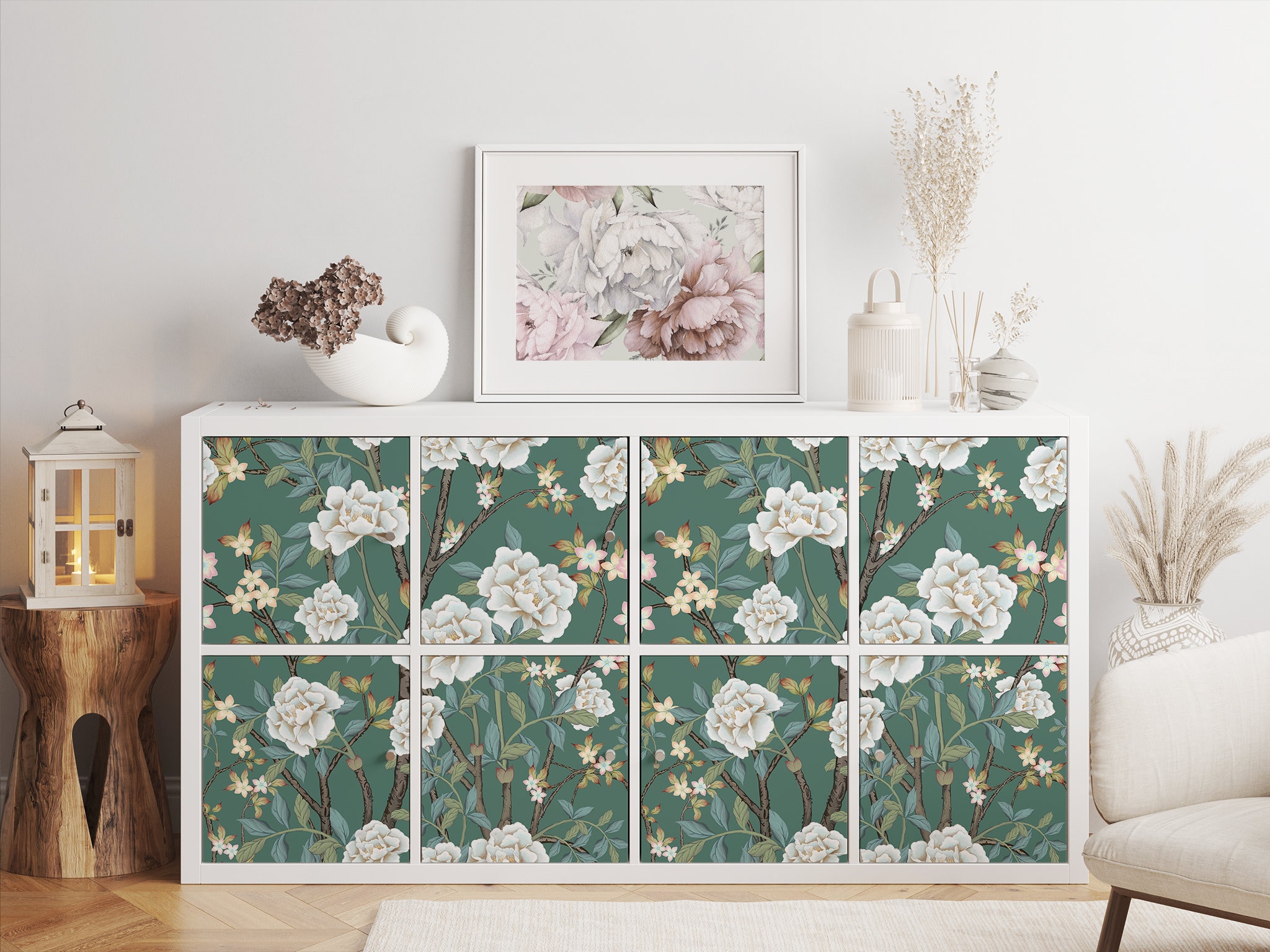 Ikea Kallax Expedit Decal \ White Flowers \ Rack Sticker \ Removable Decal \ Peel and Stick \  Ikea Vinyl Decal