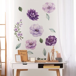 Purple Flowers \ Wall Decal \ Removable Wall Stickers \  Self Adhesive Wall Decal \ Wall Art