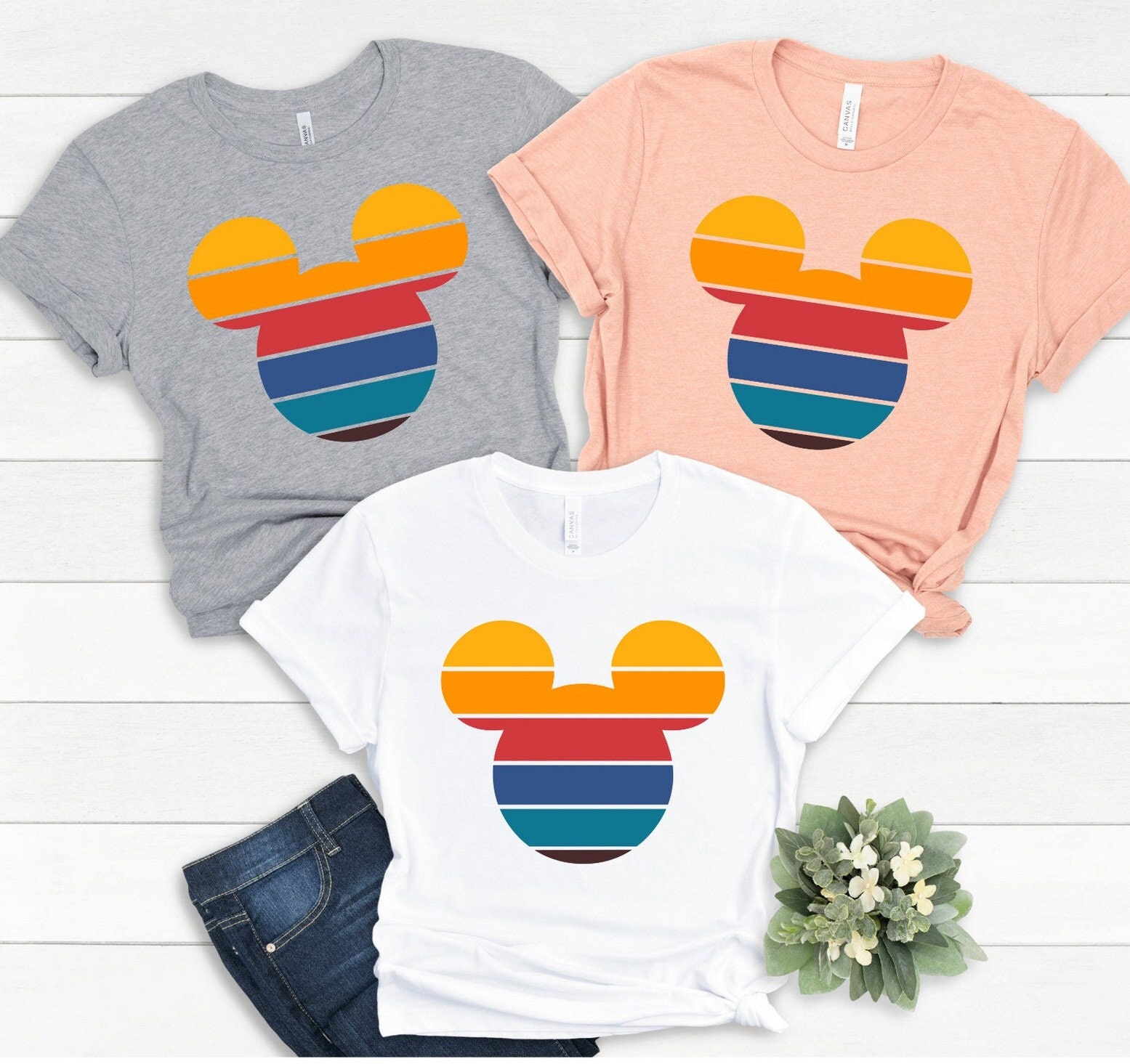 Discover Retro Sunset Mickey Shirt, Colorful Mickey T-Shirt, Magic Kingdom Shirt