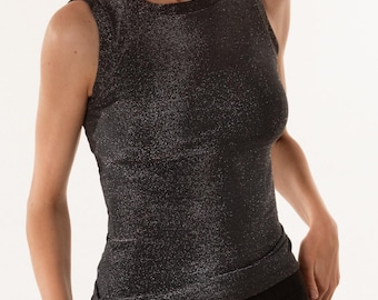 Metallic Knit Tank Top: Stretchy Lurex Jersey, Fitted Crew Neck
