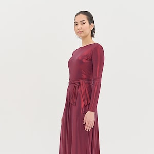 Burgundy Prom Dress - Bridesmaid Wine Maxi Dress Low Back Dress Dark Long Silk Fitted Dress A-line Ball Dress Red Summer Wedding Guest Dress