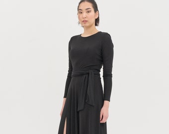 Abito nero per invitata al matrimonio - Abito per la madre della sposa Abito lungo da damigella d'onore Abito lungo per invitata al matrimonio Abito da ballo scuro minimalista estivo