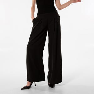 Black Wide-Leg Pants Casual Trousers, Black Palazzo Trousers, Relaxed Fit Trousers, Loose Pants, Bell Bottom Pants, Elegant Trousers Pockets