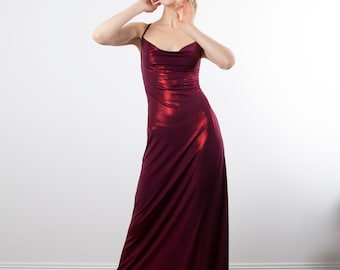 Burgundy Prom Dress - Bridesmaid Wine Maxi Dress, Low Back Bias Cut Dress, Long Silk Fitted Dress, Draped Cleavage Dress, A-line Ball Dress