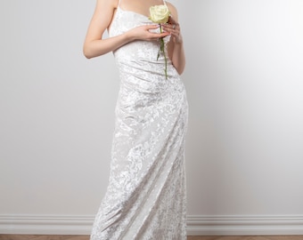 White Slip Wedding Dress - Casual Wedding Dress, Slip Wedding Dress, Engagement Dress, Beach Wedding Dress, Backless Wedding Dress, Velvet