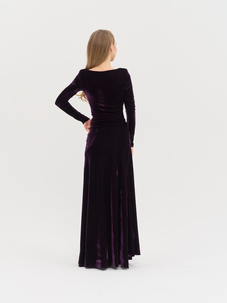 Long Velvet Dress - Mother Of The Bride Dress Atonement Green Dress Emerald Green Modest Dress Simple Dark Green Summer Prom Maxi Dress image 10