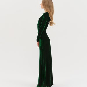 Long Velvet Dress - Mother Of The Bride Dress Atonement Green Dress Emerald Green Modest Dress Simple Dark Green Summer Prom Maxi Dress image 3
