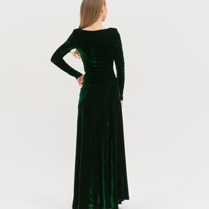 Long Velvet Dress - Mother Of The Bride Dress Atonement Green Dress Emerald Green Modest Dress Simple Dark Green Summer Prom Maxi Dress image 4
