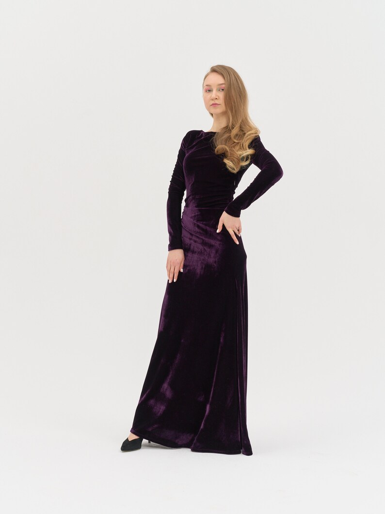 Long Velvet Dress - Mother Of The Bride Dress Atonement Green Dress Emerald Green Modest Dress Simple Dark Green Summer Prom Maxi Dress image 9