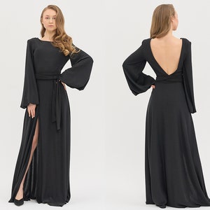 Wedding Guest Black Dress - Simple Dark Prom Dress Summer Bridesmaid Dress Minimalist Satin Dress Mother of Bride Dress Graduation Dress