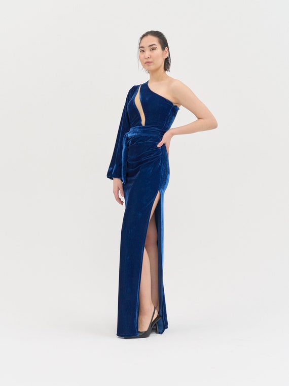 royal blue one shoulder maxi dress Bella and Bloom Boutique