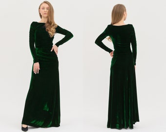 Robe longue en velours - Robe mère de la mariée Robe vert expiation Robe vert émeraude modeste Robe longue de bal d'été simple vert foncé