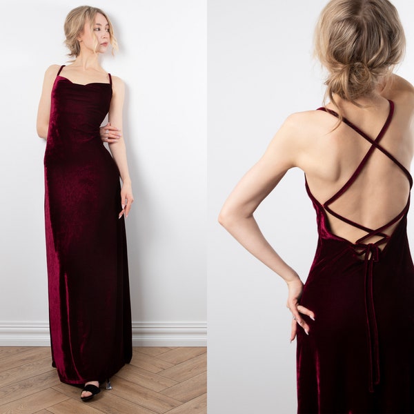 Burgundy Velvet Dress - Red Velvet Bridesmaid Dress, Sleeveless Velvet Dress, Long For Wedding Guest, Red Prom Dress, Simple Velvet Dress