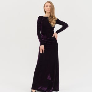 Long Velvet Dress - Mother Of The Bride Dress Atonement Green Dress Emerald Green Modest Dress Simple Dark Green Summer Prom Maxi Dress image 8