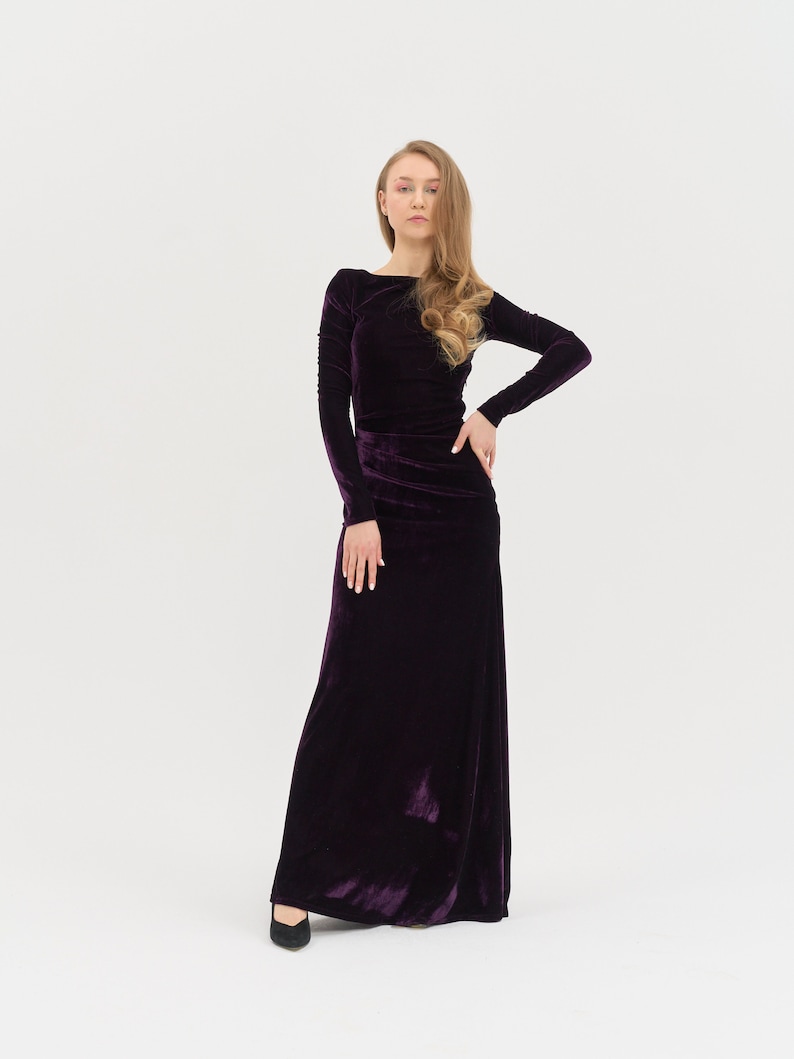 Long Velvet Dress - Mother Of The Bride Dress Atonement Green Dress Emerald Green Modest Dress Simple Dark Green Summer Prom Maxi Dress image 8