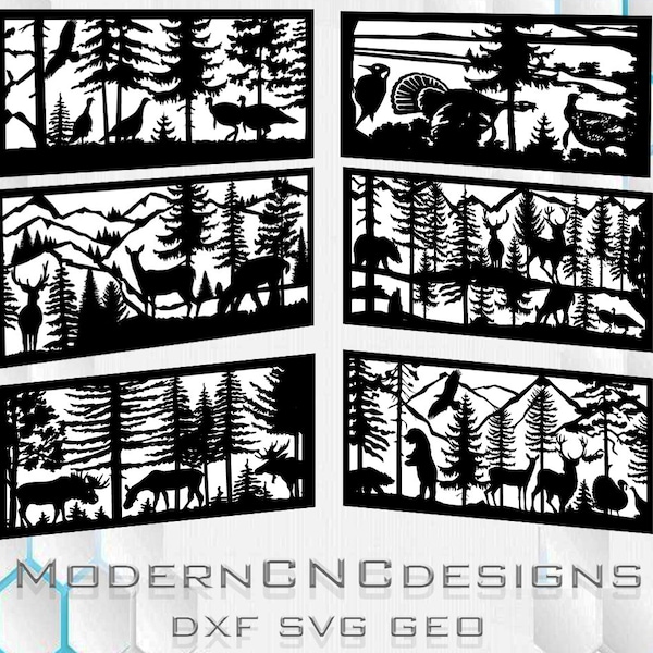 Animals deer forest patern - designs fence Digital Project Laser Cutting cnc plasma,Forest Patterns Panel Templates vector Dxf Jpg Svg