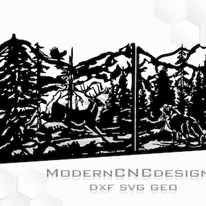 ゲートパネル森林鹿オオカミ動物 - DXF CNC dxf プラズマレーザーウォータージェットプロッタールーターカットレディベクトル CNC ファイルすぐにカット
