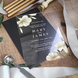 Wedding Invitations Acrylic Wedding Invitaiton Transparant Invitation Floral Wedding Invitations Custom Wax Seal.