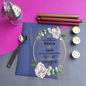 Floral Wedding Invitation Floral Acrylic Invitation Acrylic Wedding Invitations Floral Invitation Clear Invitations Flower DesingInvitation