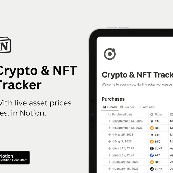 Modèle de notion de traqueur cryptographique et NFT (avec automatisation des prix cryptographiques en direct)