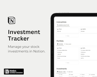 Investment Tracker Notion Template (with live stock prices)