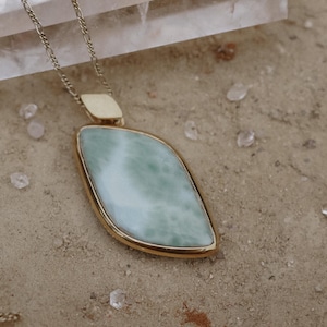 Larimar gemstone necklace gold plated, 925 sterling silver necklace, minimalist, noble high-quality jewelry for women