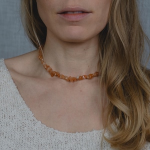 Aventurine orange chip necklace, gemstone necklace, choker, birthstone April, zodiac sign Aries minimalist handmade, hippie boho