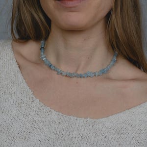 Aquamarine, Beryl Chip Necklace, Gemstone Necklace Choker, Birthstone March, October Minimalist Handmade, Gift Women