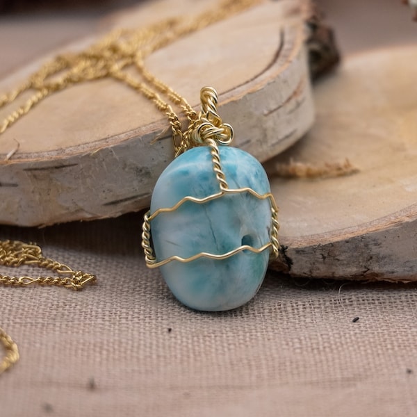 Larimar Heilsteinkette, Edelstein Anhänger, Geburtsstein Dezember, November